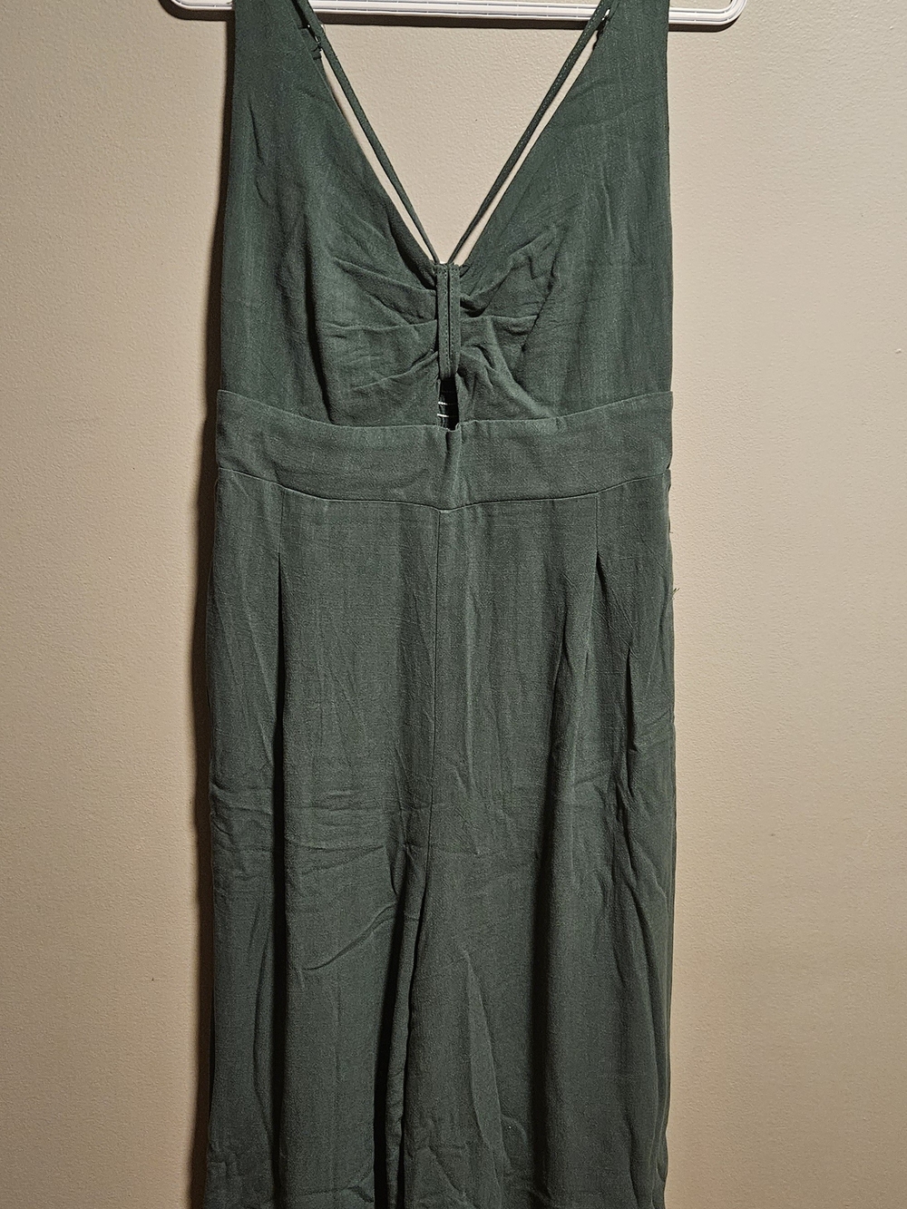 V-Neck Deep Green Wide-Leg Jumpsuit